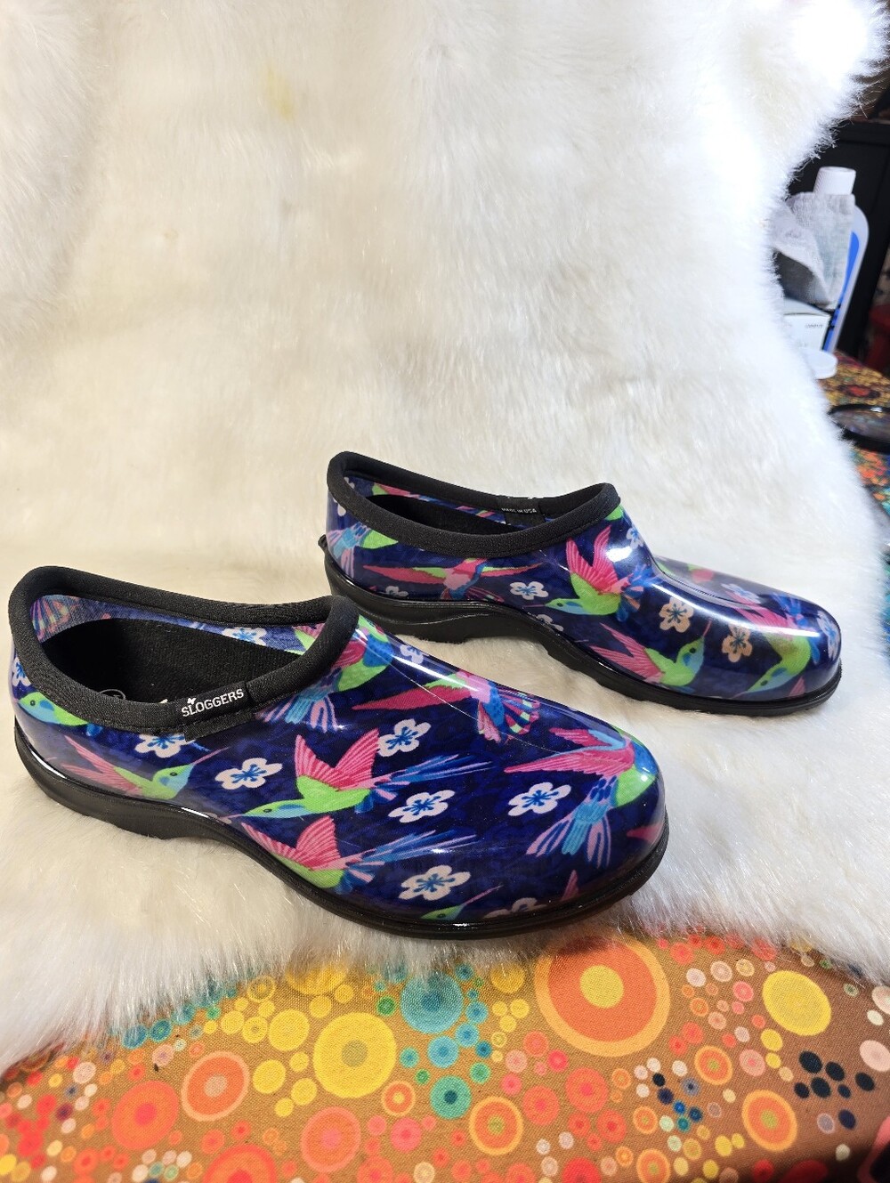 Heartland Garden Sloggers Hummingbird Blue, Green & Pink Rain & Garden Shoes